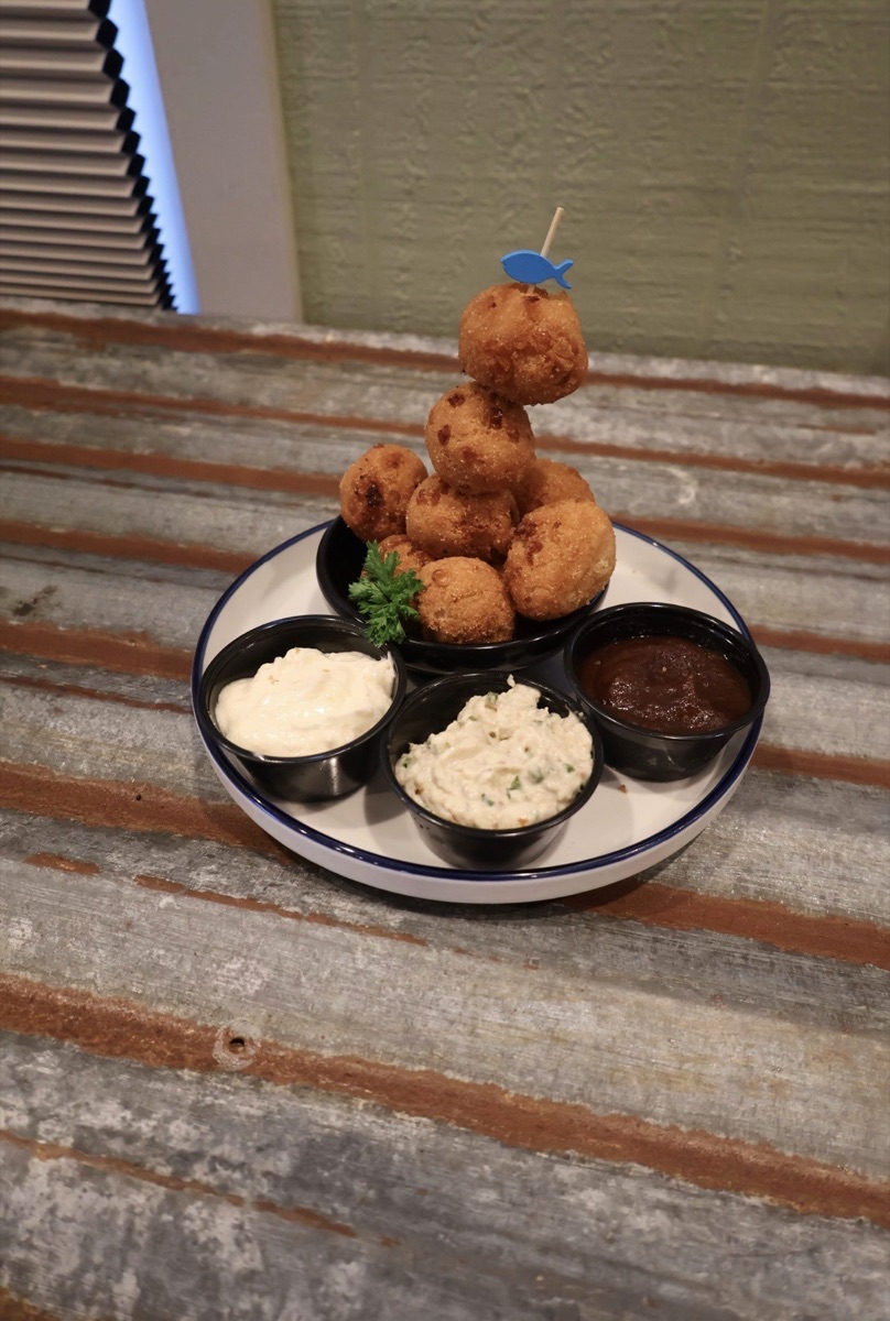 Corn fritter dippers with dipping sauces